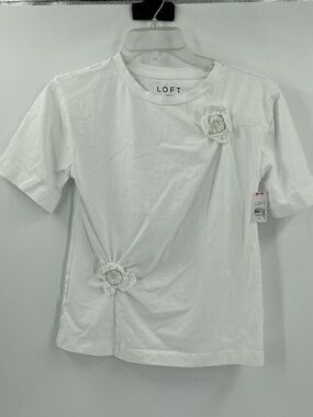 LOFT' White Floral Knot Tee new size xs